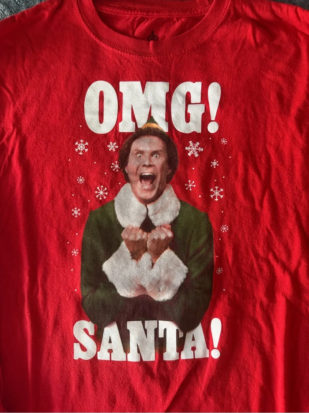 Elf Movie Omg! Santa! Long Sleeve Red Shirt Will Ferrel YXL